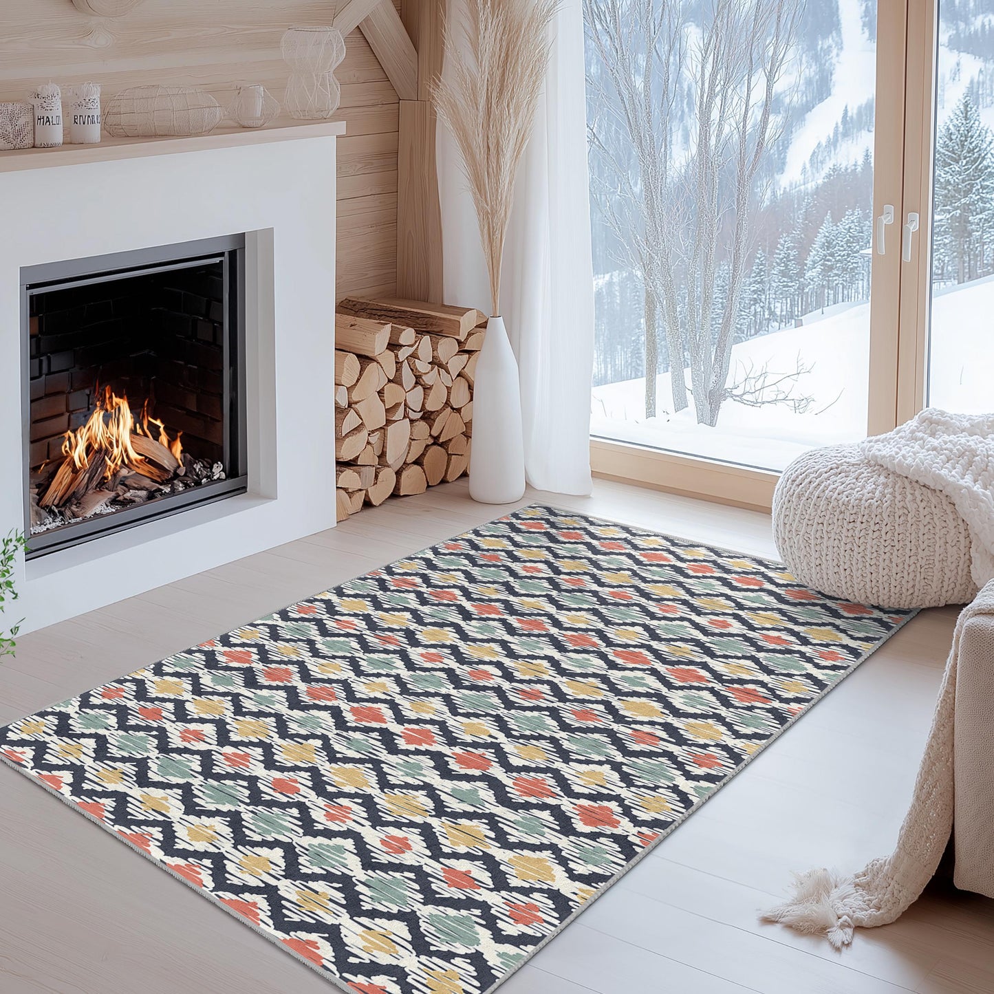 Geometric Pattern Rectangle Rug, Colorful Diamond Design Rug, Boho Style Area Rug, Modern Living Room Carpet, Home Decor Rug