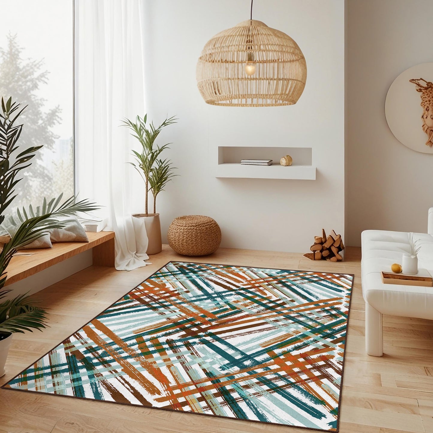 Abstract Geometric Pattern Rectangular Rug, Modern Art Area Rug for Living Room, Bohemian Decor, Stylish Home Rug