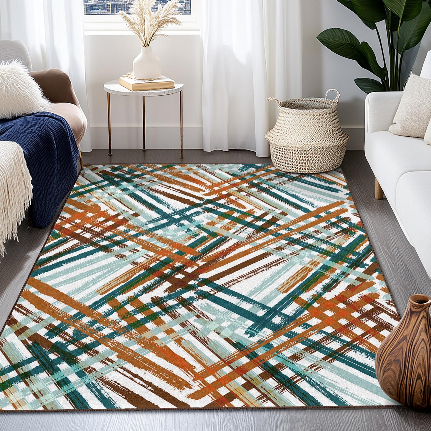 Abstract Geometric Pattern Rectangular Rug, Modern Art Area Rug for Living Room, Bohemian Decor, Stylish Home Rug