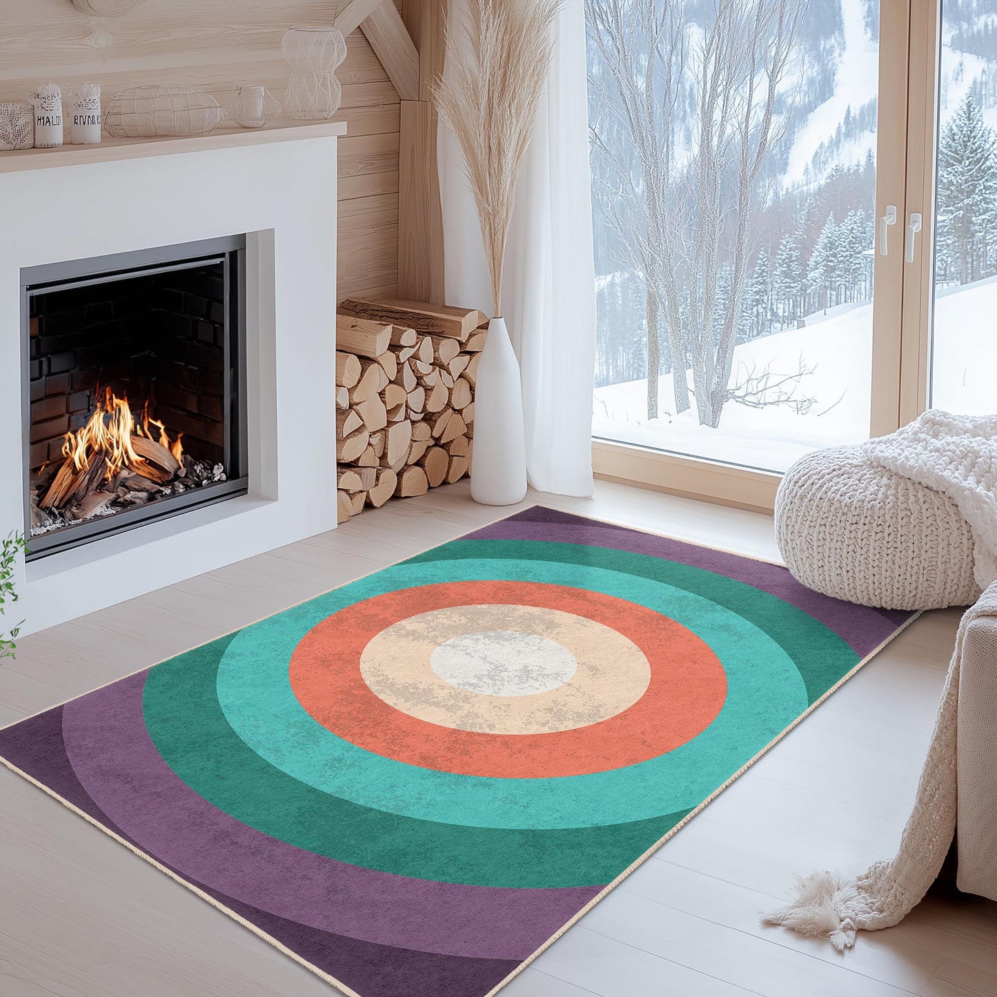 Colorful Circle Pattern Rectangular Rug, Bohemian Style Area Rug, Modern Living Room Carpet, Geometric Design Rug, Home Decor