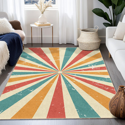 Colorful Retro Stripes Rectangular Area Rug, Vintage Style Carpet for Living Room, Bedroom, Home Decor, Cozy Floor Mat