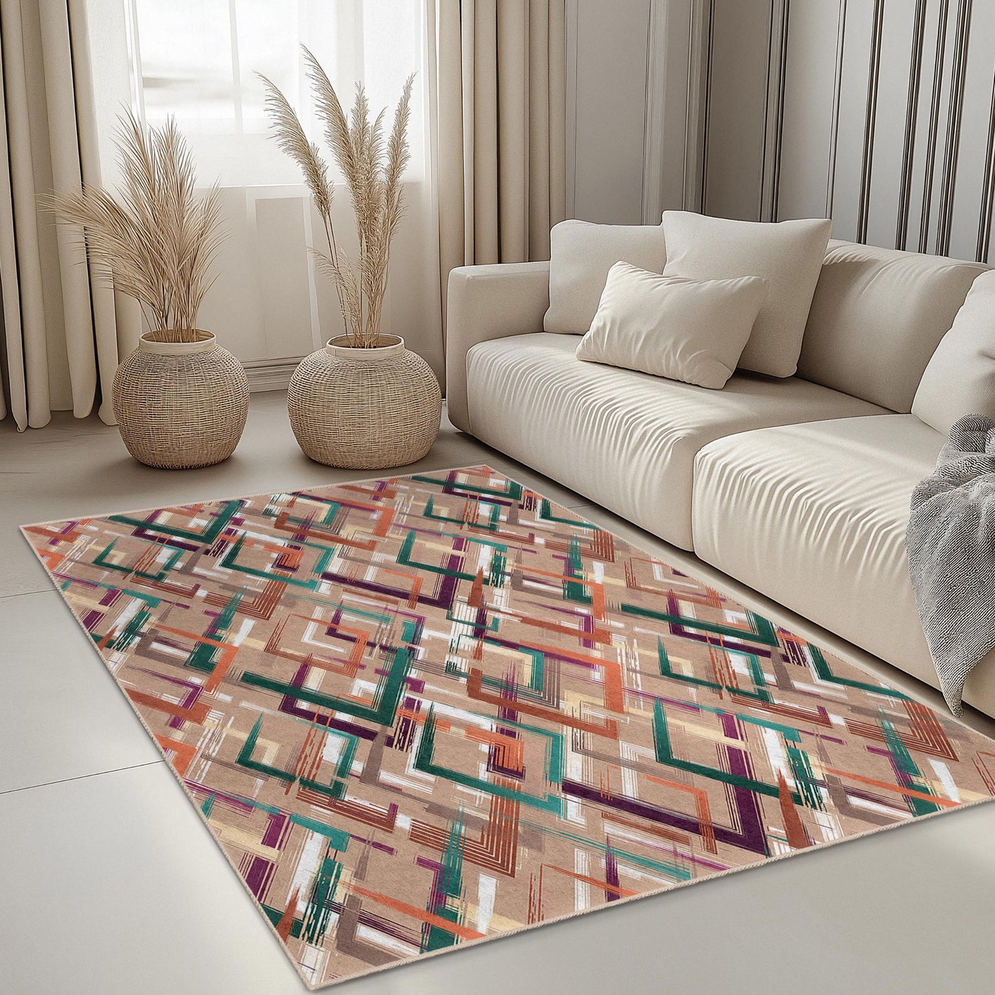 Geometric Pattern Rectangle Area Rug, Modern Design Living Room Carpet, Stylish Home Decor, Geometric Mat for Bedroom,Contemporary Floor Rug