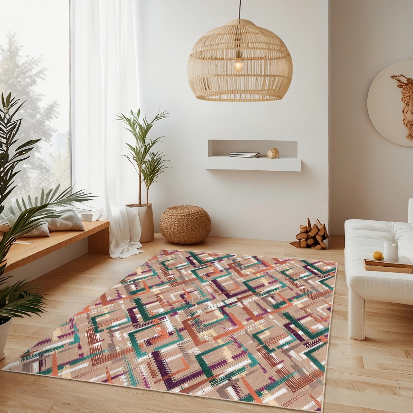 Geometric Pattern Rectangle Area Rug, Modern Design Living Room Carpet, Stylish Home Decor, Geometric Mat for Bedroom,Contemporary Floor Rug