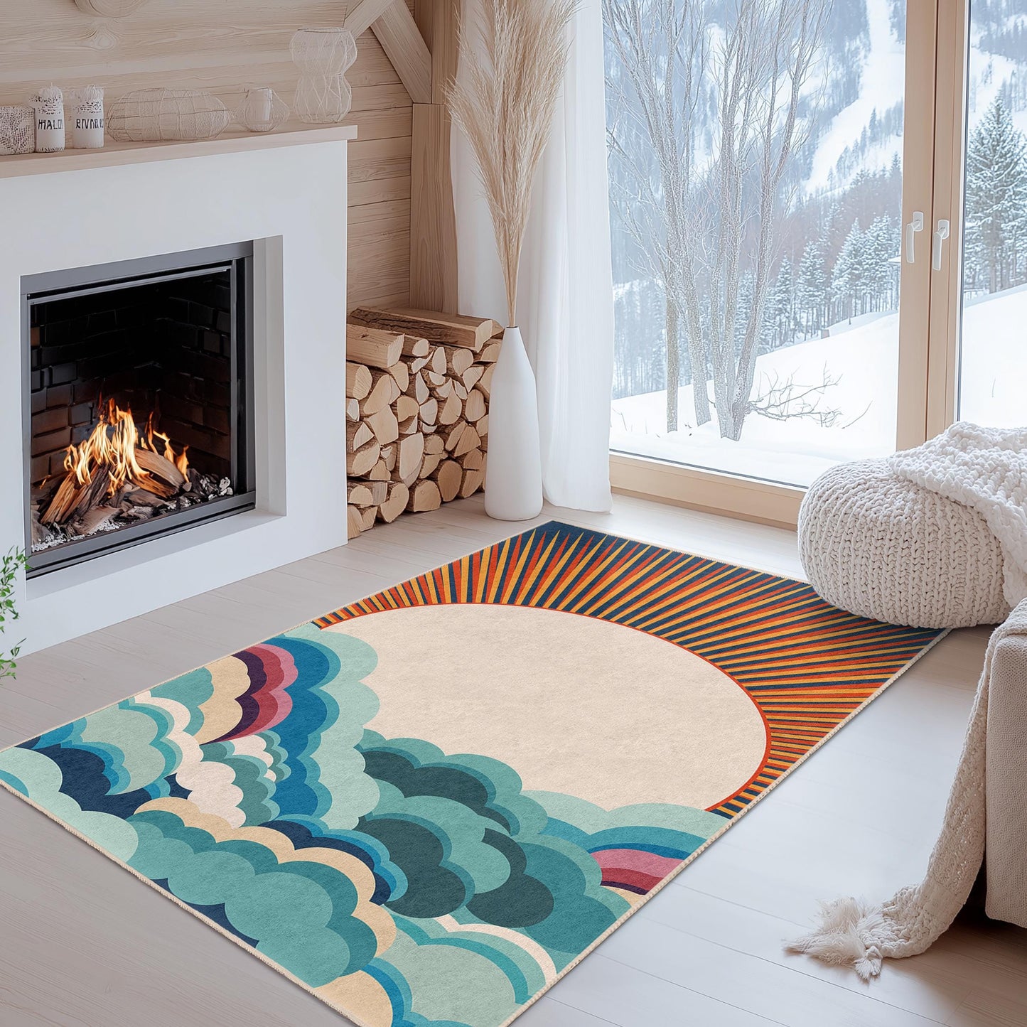 Sunrise Clouds Rectangular Rug, Colorful Cloud Design Area Rug, Home Decor Rug, Living Room Carpet, Boho Style Rug