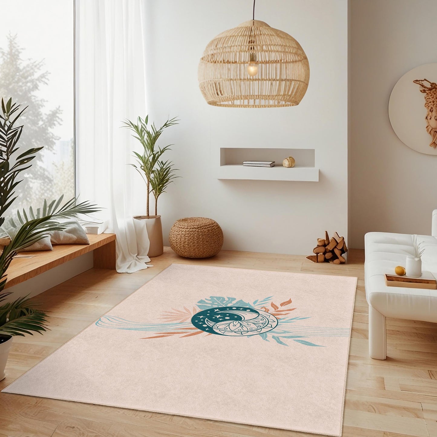 Boho Chic Rectangular Area Rug, Floral Design Carpet, Modern Home Decor, Living Room Rug, Bedroom Mat, Stylish Home Accessory