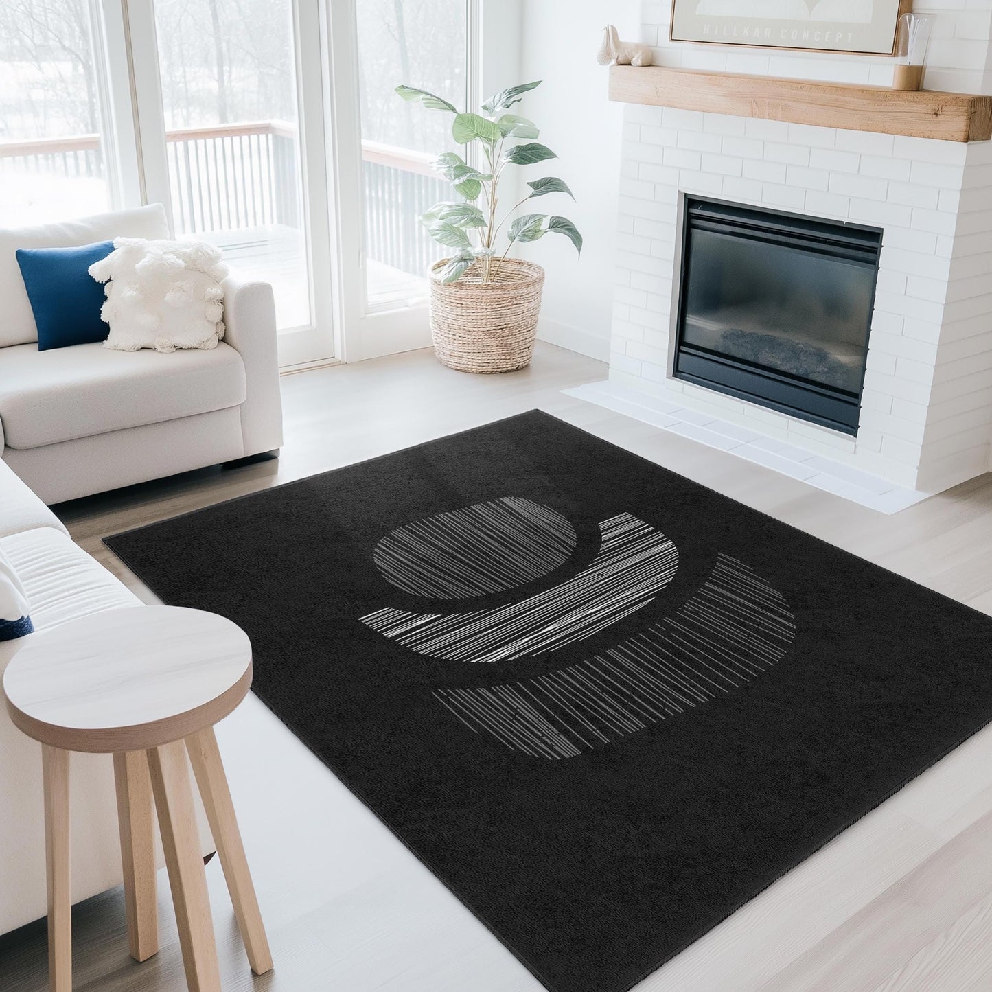 Abstract Black and White Rectangular Rug, Modern Minimalist Carpet, Chic Home Decor, Stylish Area Rug, Unique Floor Mat