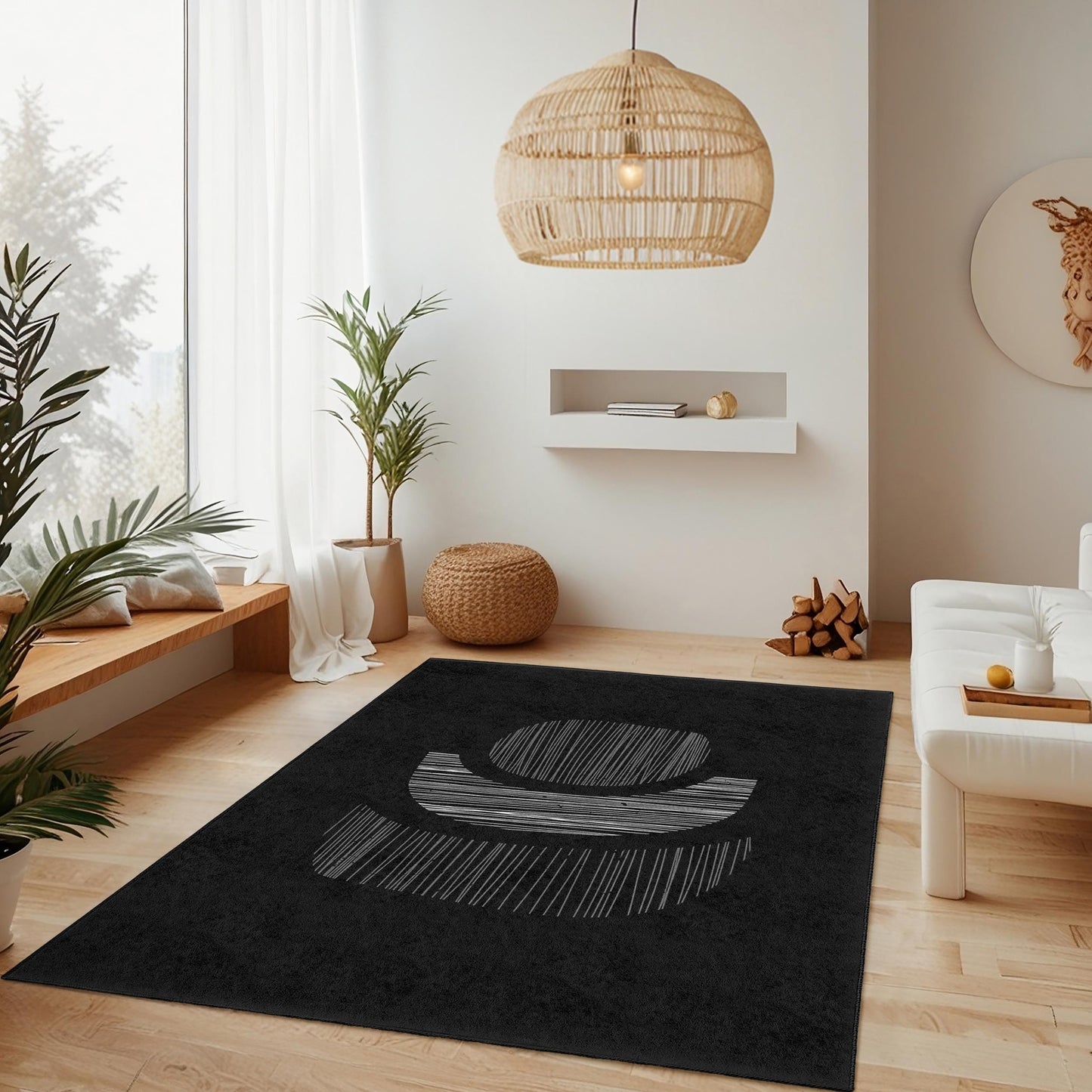 Abstract Black and White Rectangular Rug, Modern Minimalist Carpet, Chic Home Decor, Stylish Area Rug, Unique Floor Mat