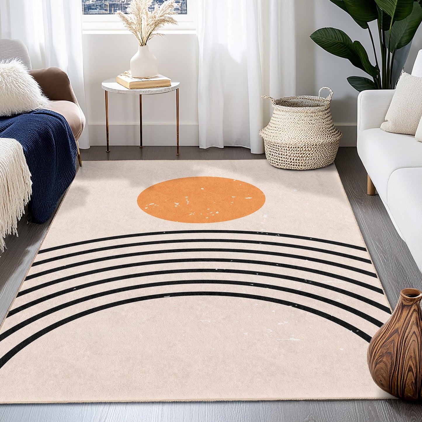Minimalist Sunset Rainbow Area Rug, Modern Geometric Rectangular Carpet, Stylish Living Room Rug, Soft Decorative Floor Mat