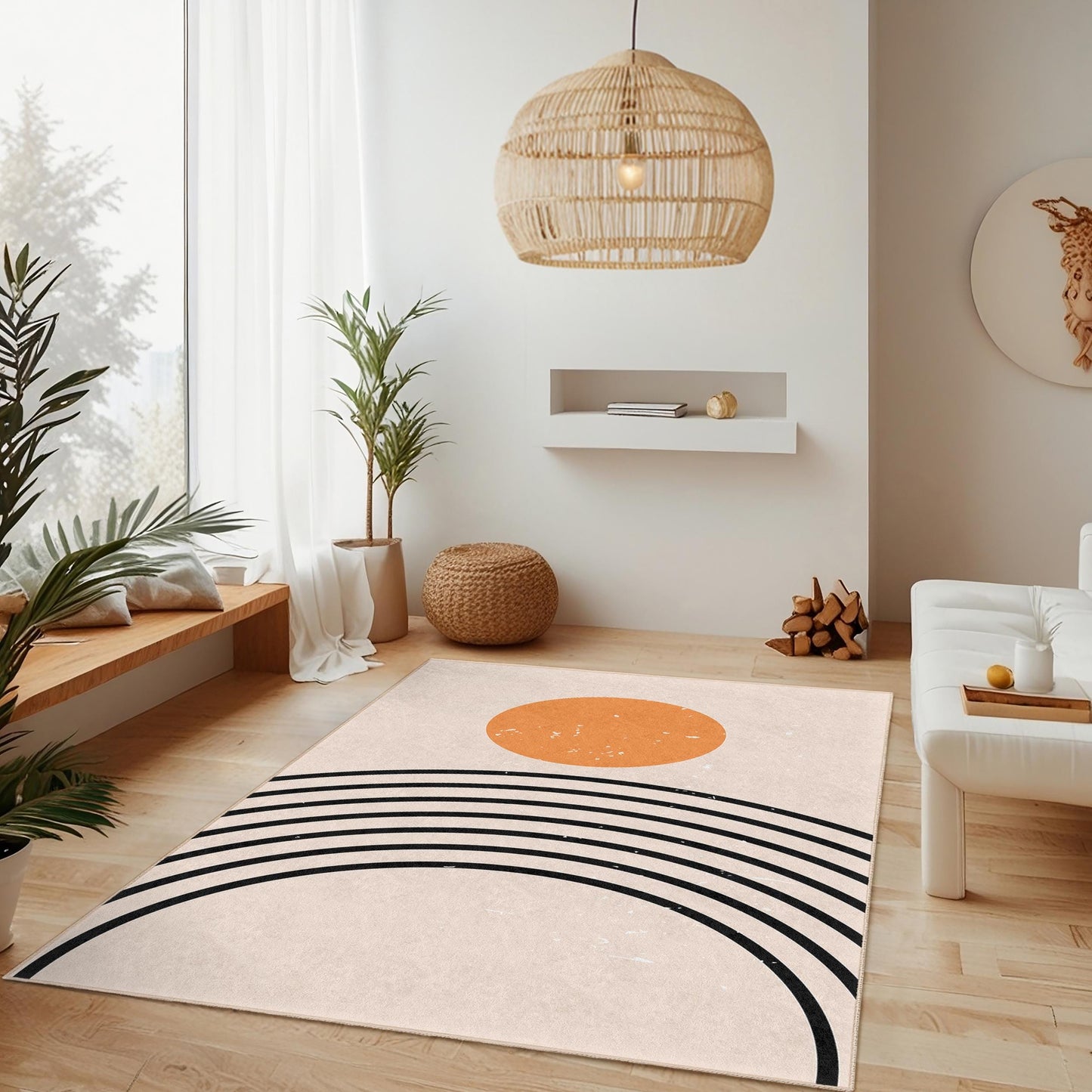 Minimalist Sunset Rainbow Area Rug, Modern Geometric Rectangular Carpet, Stylish Living Room Rug, Soft Decorative Floor Mat