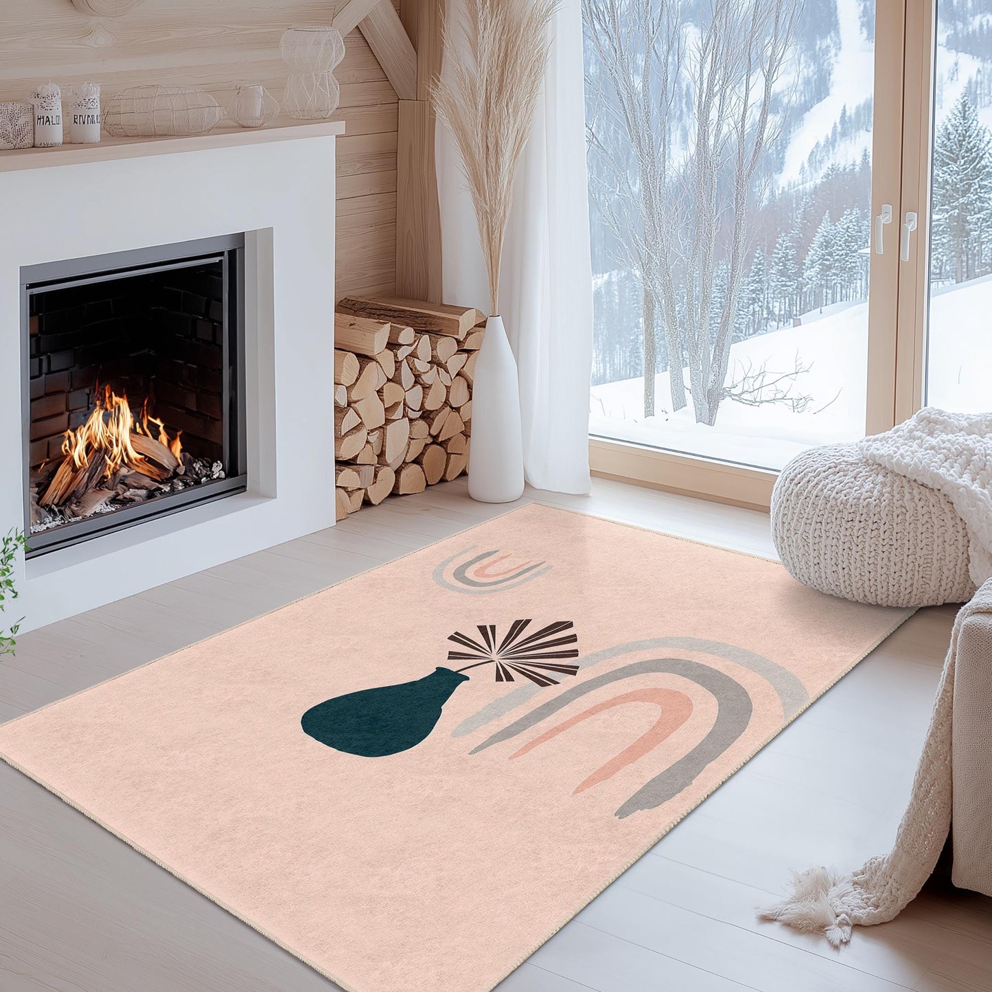 Stylish Abstract Vase Pattern Rectangular Rug, Modern Home Decor, Boho Chic Area Rug, Living Room Carpet, Versatile Floor Mat