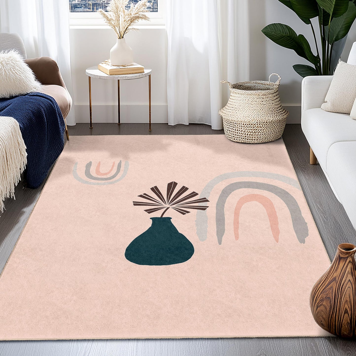 Stylish Abstract Vase Pattern Rectangular Rug, Modern Home Decor, Boho Chic Area Rug, Living Room Carpet, Versatile Floor Mat