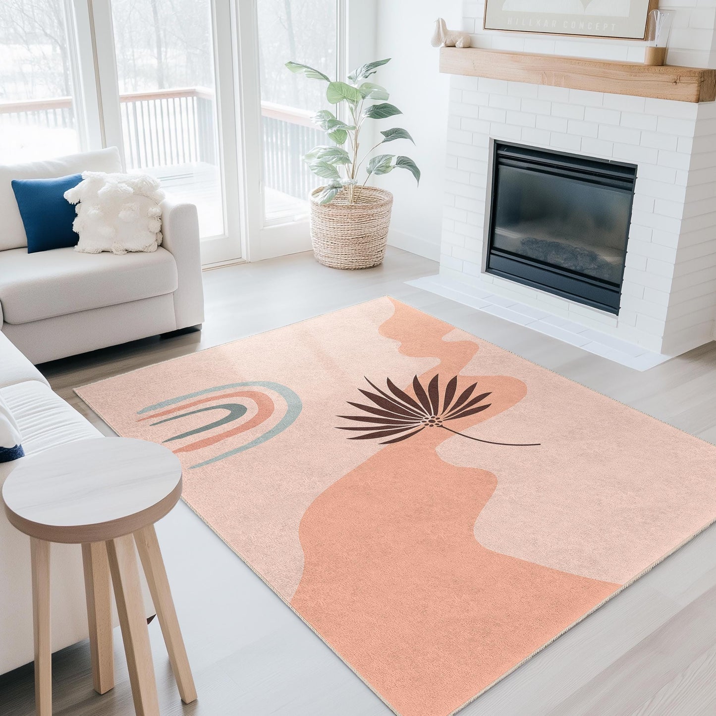 Abstract Leaf Pattern Rectangular Rug, Modern Area Rug for Living Room, Boho Chic Home Decor, Stylish Floor Mat