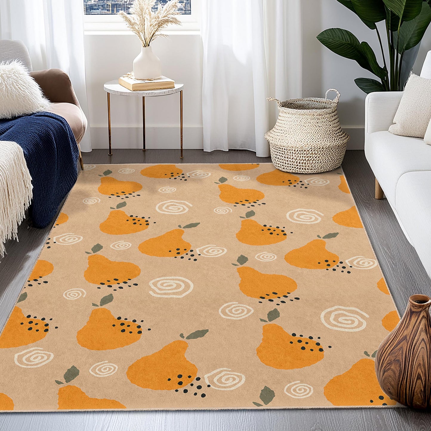 Whimsical Pear Design Rug: Colorful Fruit Pattern Decorative Area Rug