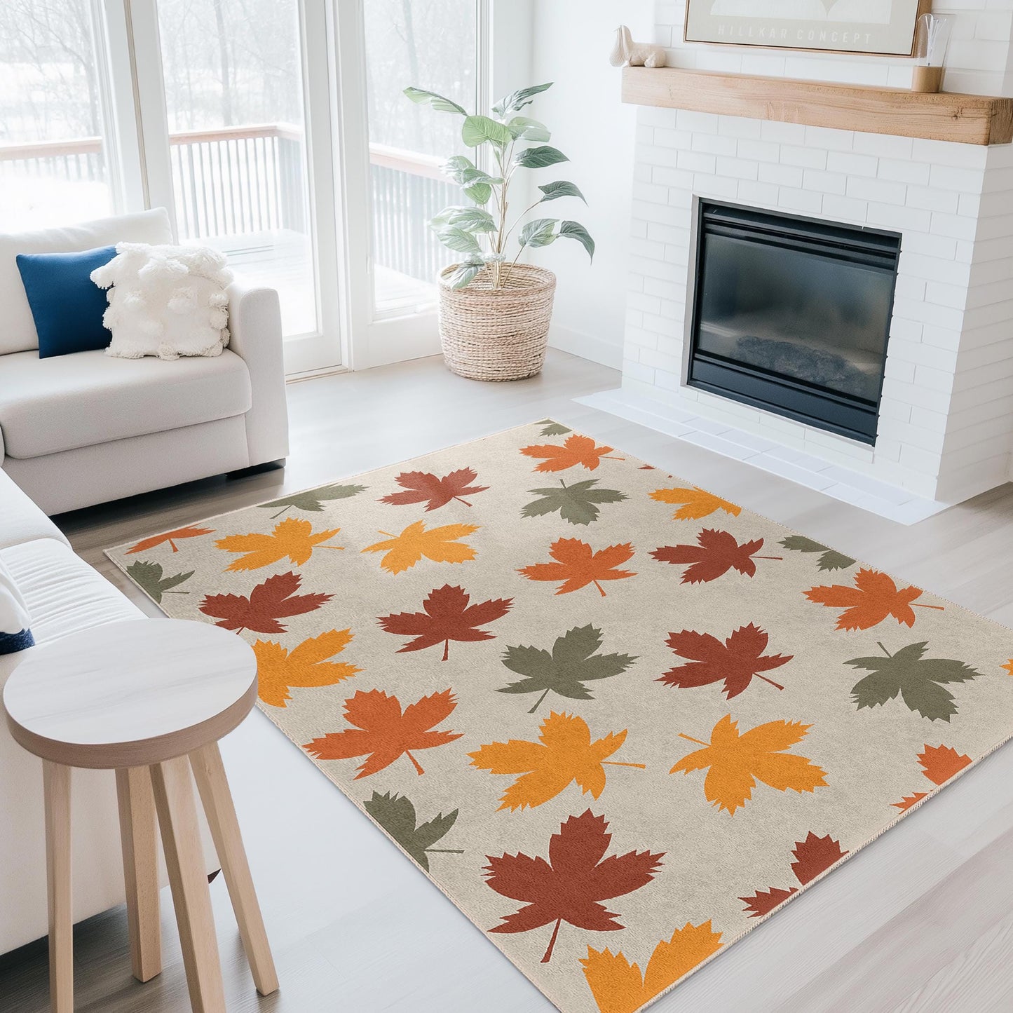 Autumn Leaves Rectangular Area Rug, Leaf Pattern Floor Mat, Seasonal Decor Rug, Nature Inspired Carpet for Living Room