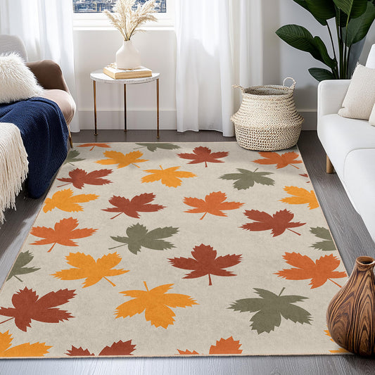 Autumn Leaves Rectangular Area Rug, Leaf Pattern Floor Mat, Seasonal Decor Rug, Nature Inspired Carpet for Living Room