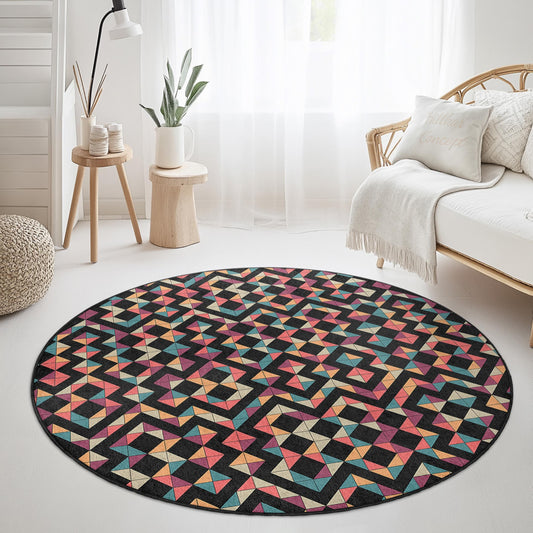 Geometric Pattern Round Area Rug, Colorful Boho Round Carpet, Modern Home Decor, Living Room Rug, Stylish Round Floor Mat