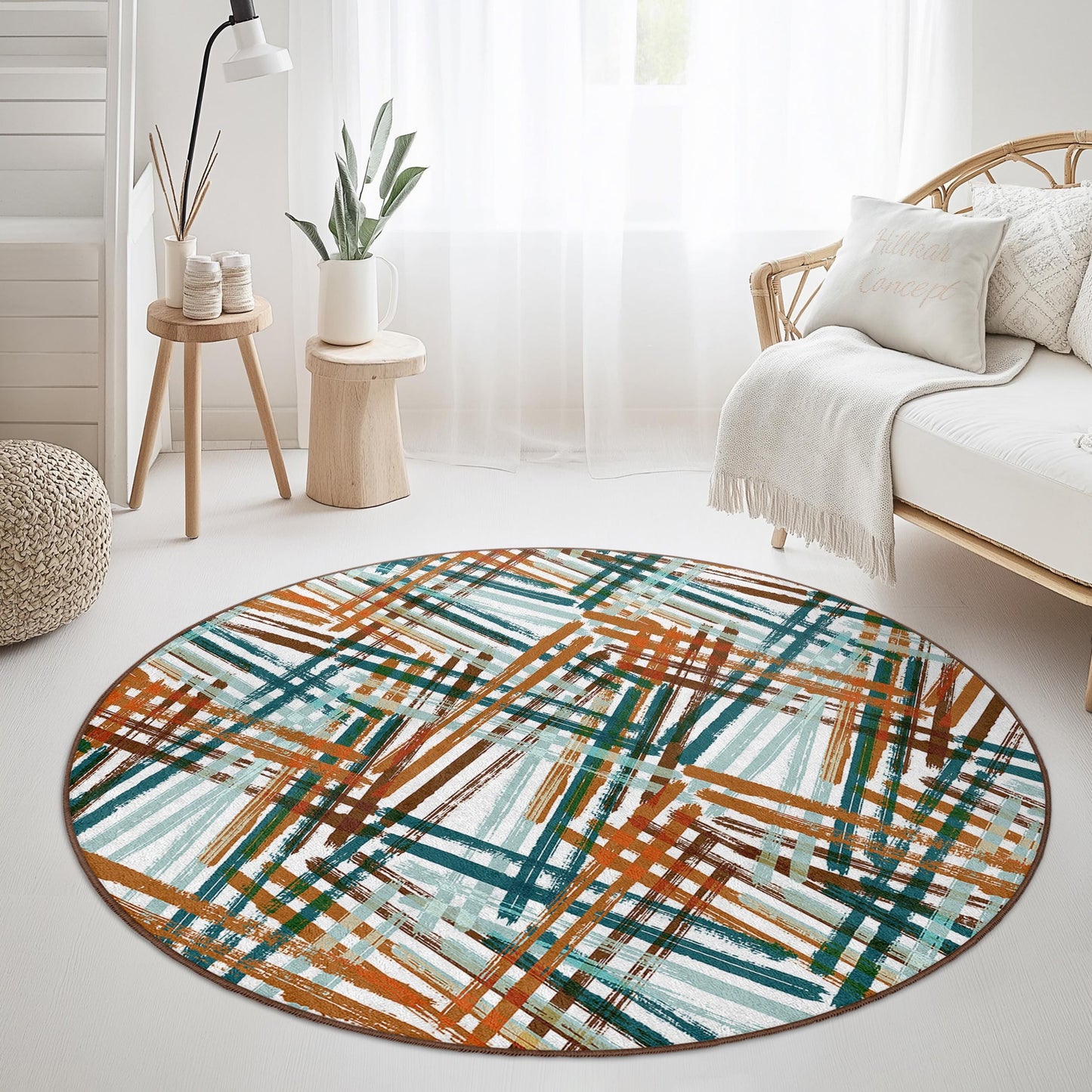 Abstract Round Area Rug, Colorful Geometric Circle Rug, Modern Home Decor, Living Room Carpet, Bohemian Round Mat