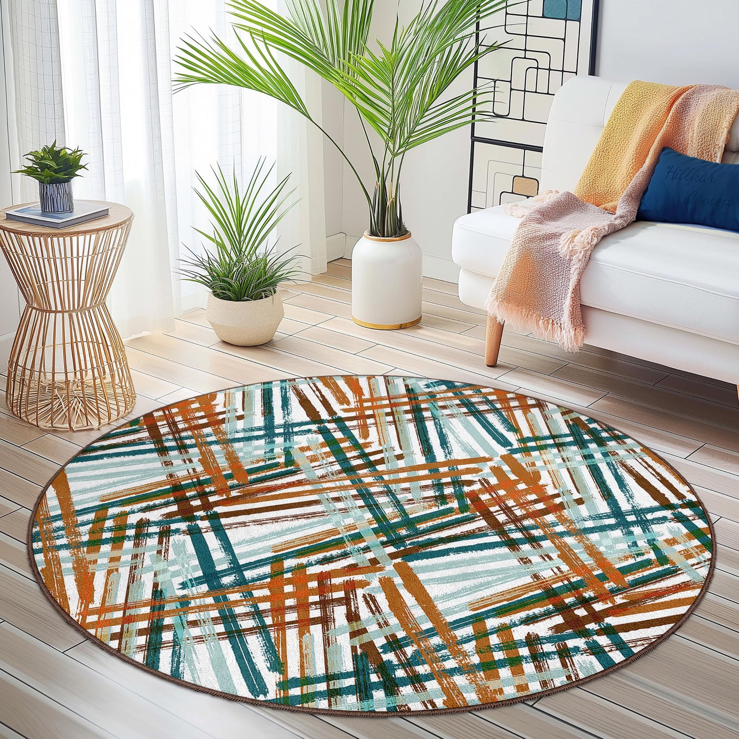 Abstract Round Area Rug, Colorful Geometric Circle Rug, Modern Home Decor, Living Room Carpet, Bohemian Round Mat
