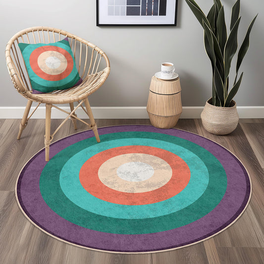 Colorful Circular Area Rug, Round Boho Rug for Living Room, Soft Round Carpet, Stylish Home Decor, Geometric Pattern Rug