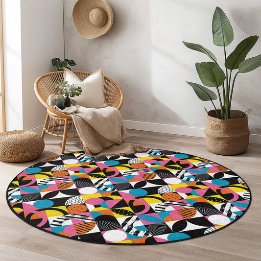 Colorful Geometric Round Rug, Modern Circular Carpet for Living Room, Vibrant Area Rug, Bohemian Decor, Stylish Home Accessory