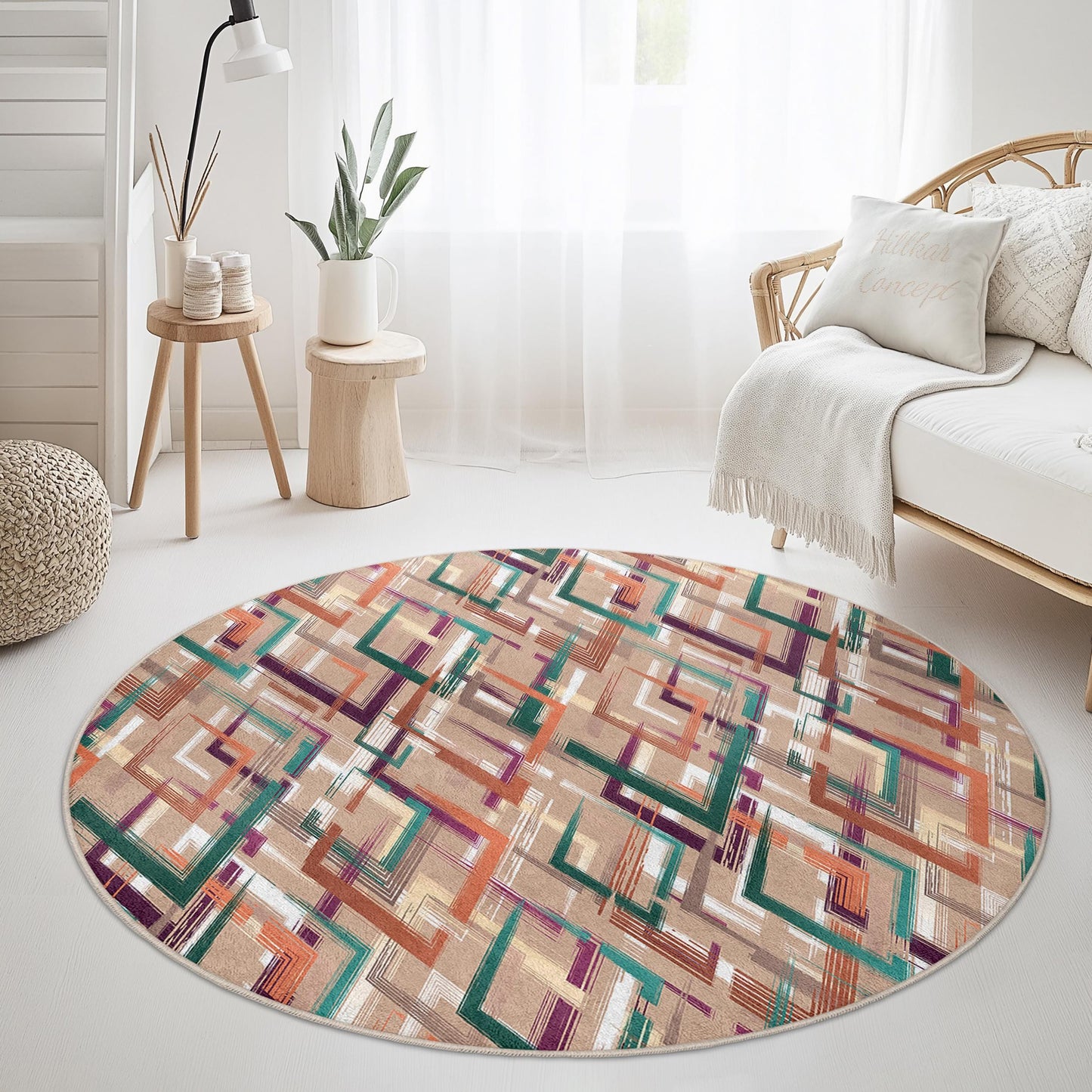 Geometric Pattern Round Area Rug, Modern Design Round Rug, Stylish Circle Rug for Living Room, Home Decor Rug, Soft Round Carpet