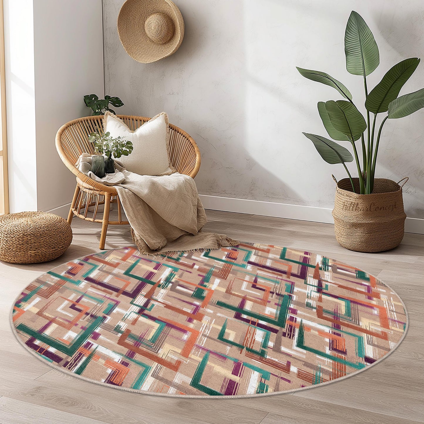 Geometric Pattern Round Area Rug, Modern Design Round Rug, Stylish Circle Rug for Living Room, Home Decor Rug, Soft Round Carpet