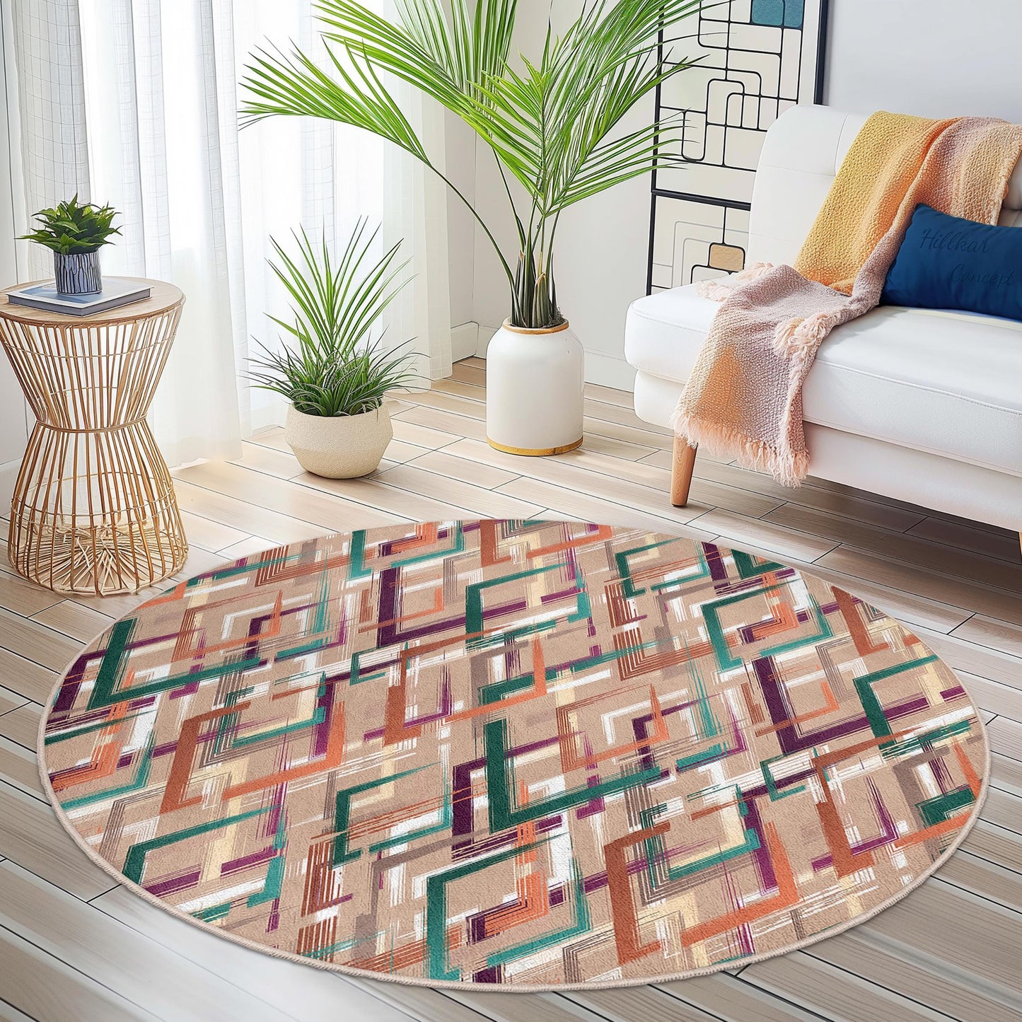 Geometric Pattern Round Area Rug, Modern Design Round Rug, Stylish Circle Rug for Living Room, Home Decor Rug, Soft Round Carpet