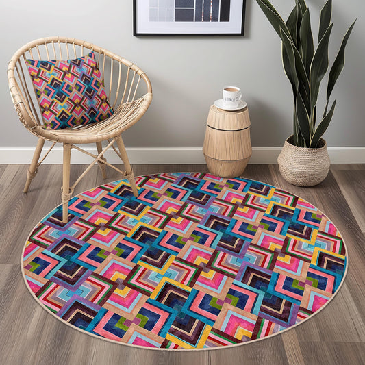 Colorful Geometric Round Area Rug, Modern Circle Carpet, Decorative Round Rug for Living Room, Bohemian Style Rug