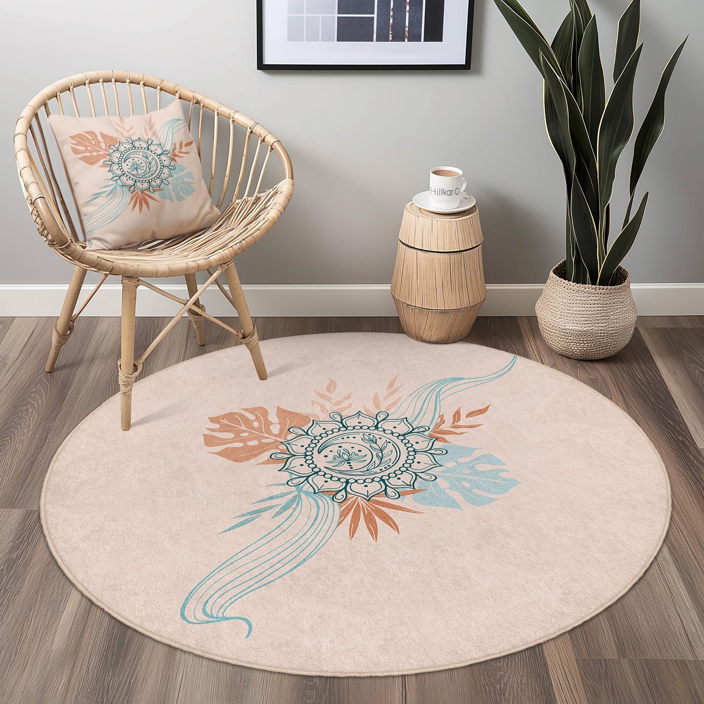 Bohemian Floral Round Area Rug: Vintage Style Soft Circle Carpet
