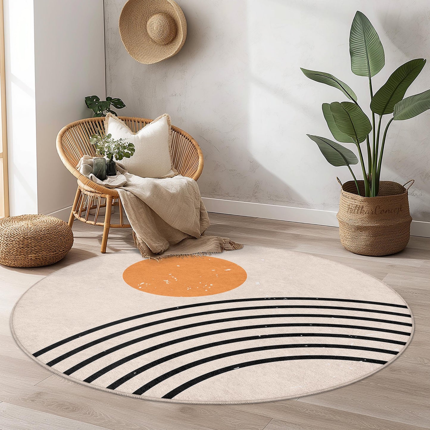 Sunrise Rainbow Circle Rug, Boho Round Area Rug, Modern Home Decor, Living Room Mat, Soft Round Carpet, Cozy Bedroom Accessory