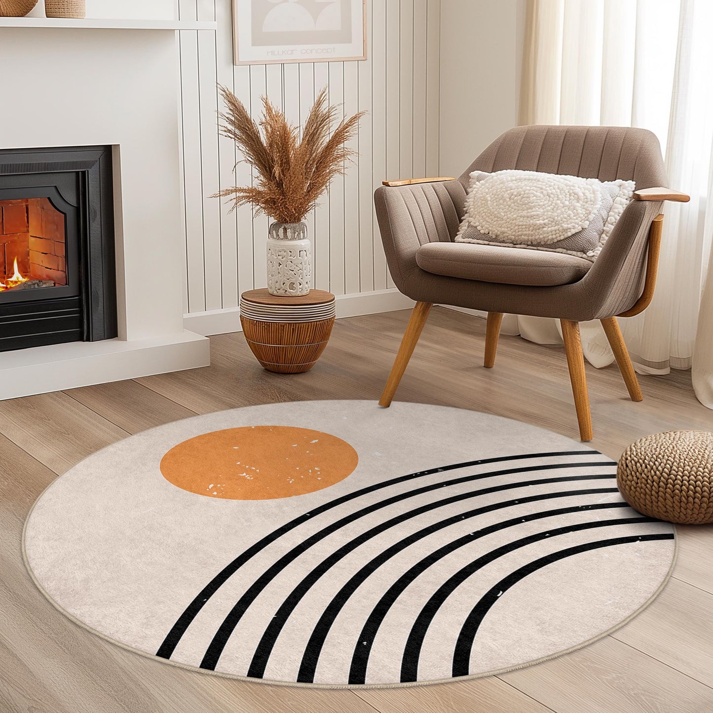 Sunrise Rainbow Circle Rug, Boho Round Area Rug, Modern Home Decor, Living Room Mat, Soft Round Carpet, Cozy Bedroom Accessory