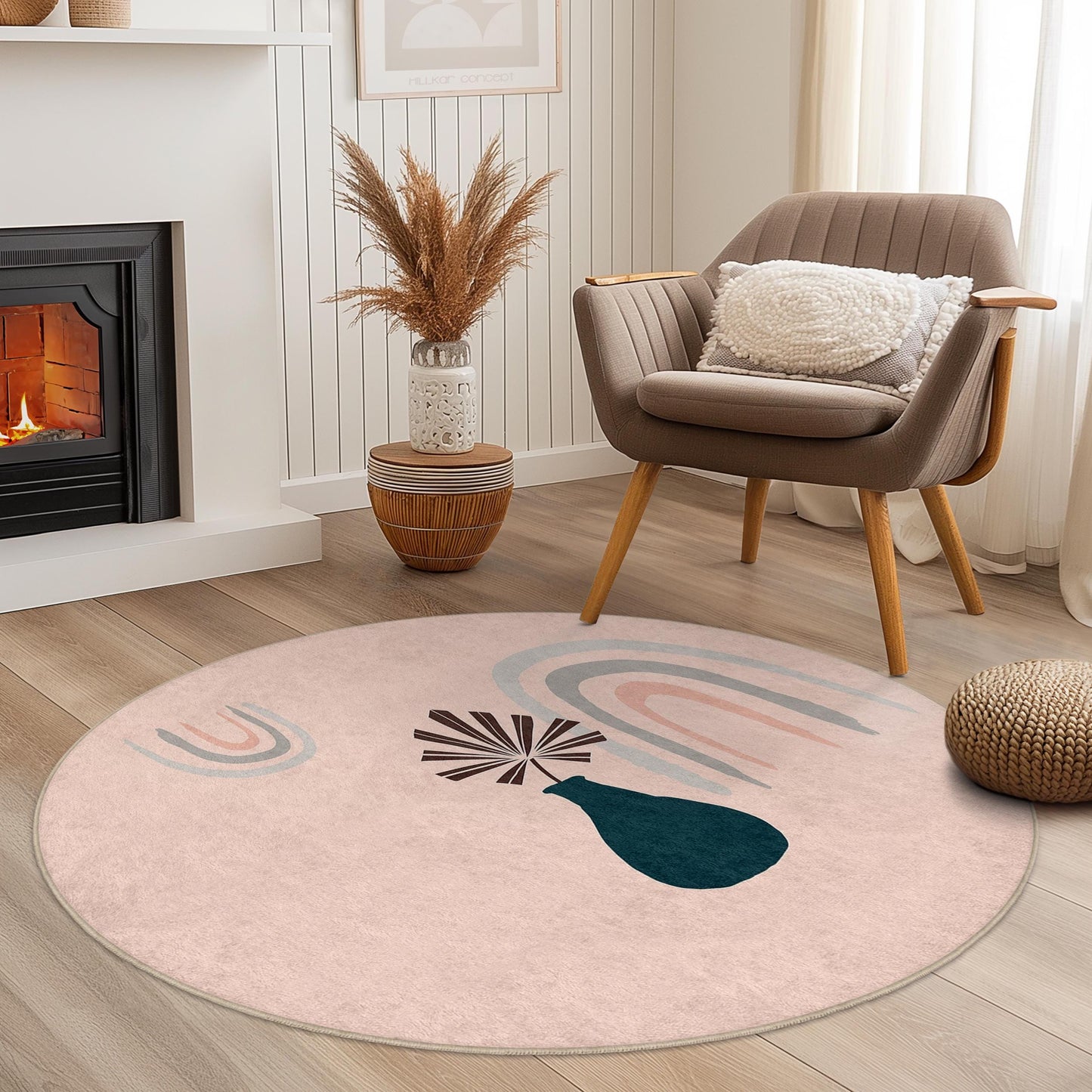 Abstract Rainbow Design Round Rug, Bohemian Style Area Rug, Modern Circle Carpet for Home Decor, Soft Round Mat for Living Room