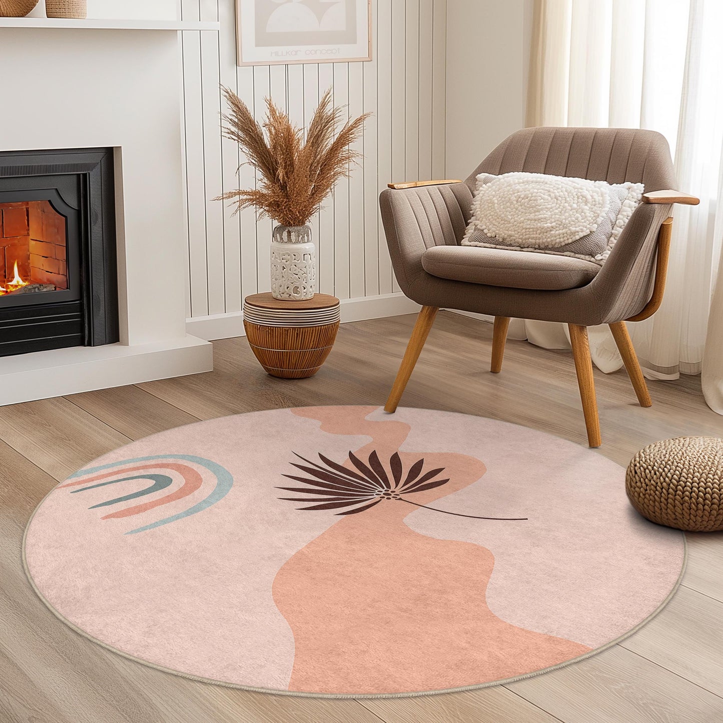 Abstract Round Area Rug, Modern Circular Floor Decor, Bohemian Style Rug for Living Room, Bedroom, and Office, Soft Touch Carpet