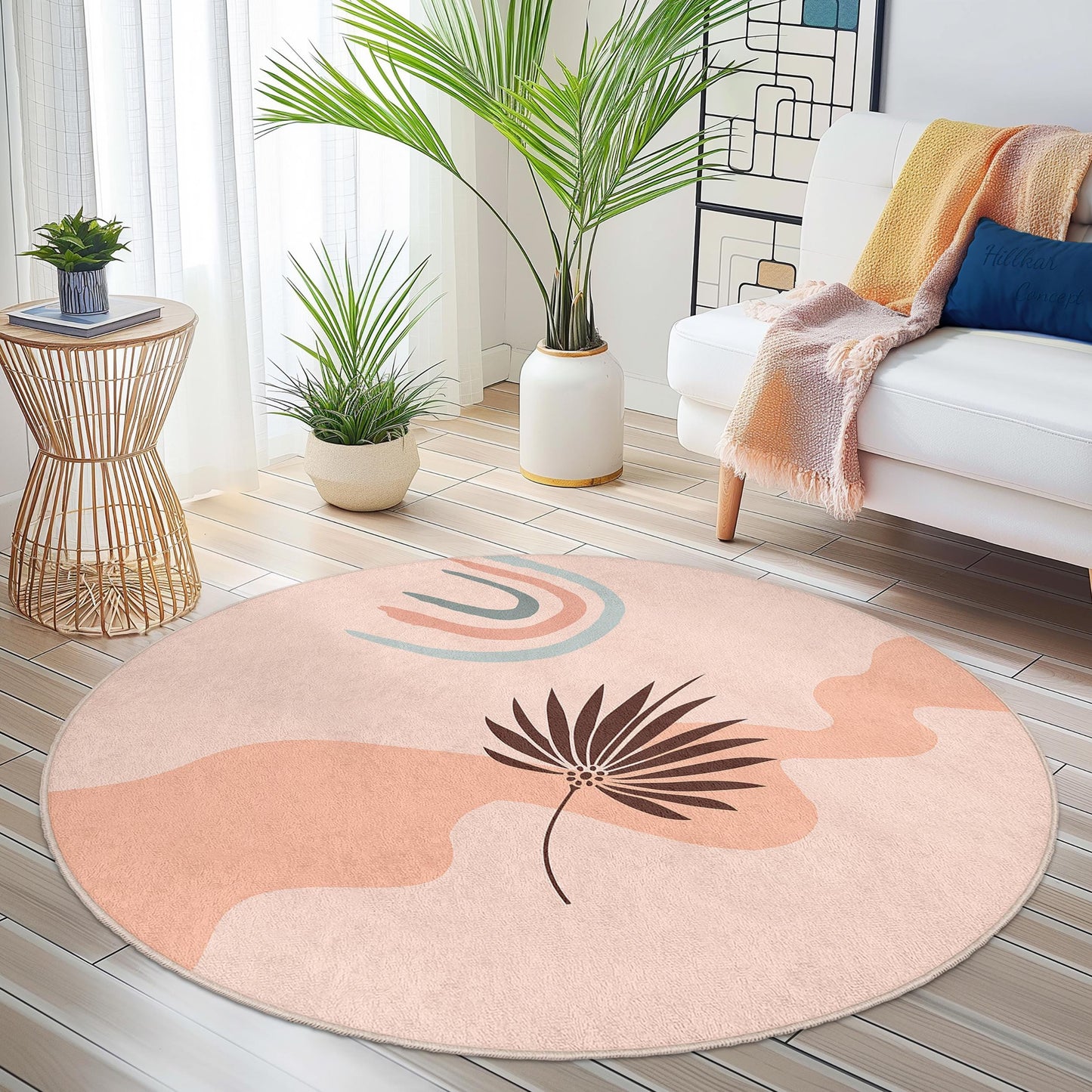 Abstract Round Area Rug, Modern Circular Floor Decor, Bohemian Style Rug for Living Room, Bedroom, and Office, Soft Touch Carpet
