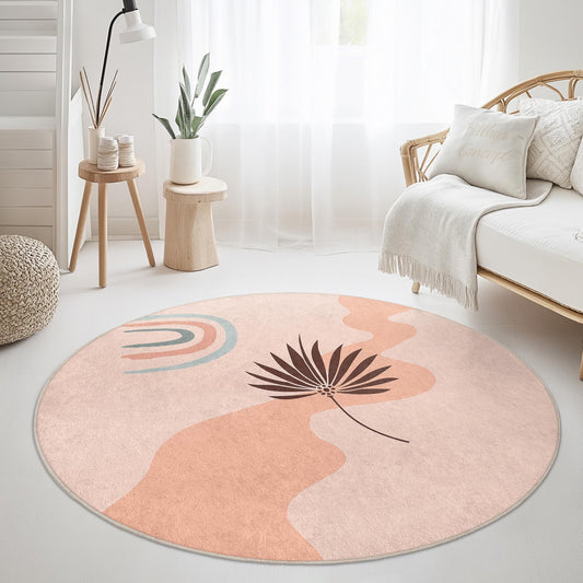Abstract Round Area Rug, Modern Circular Floor Decor, Bohemian Style Rug for Living Room, Bedroom, and Office, Soft Touch Carpet