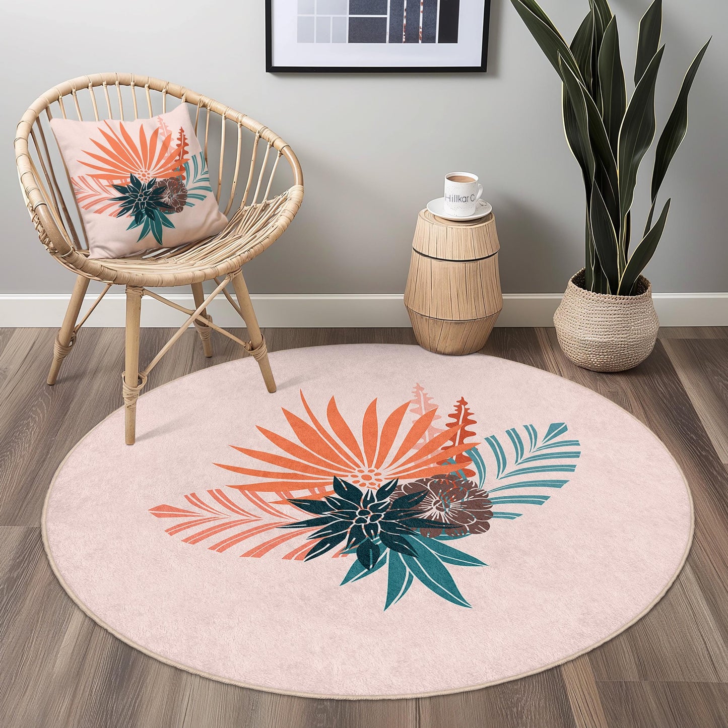 Floral Round Area Rug, Bohemian Floral Design, Round Decorative Rug, Living Room Decor, Soft and Cozy Rug for Home