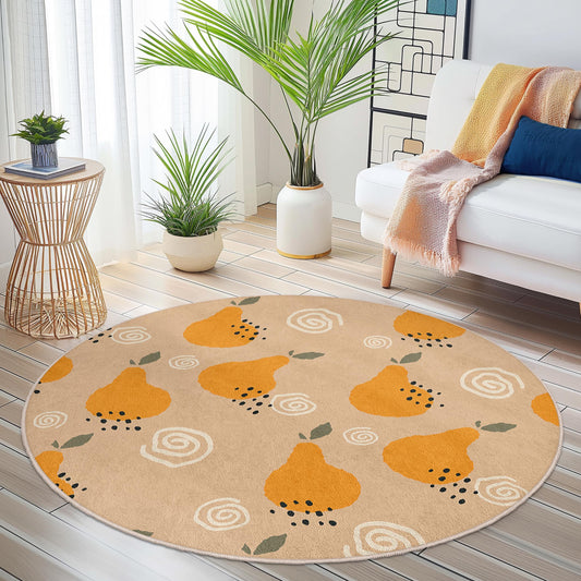 Whimsical Pear Pattern Round Area Rug, Modern Decorative Round Rug, Soft Living Room Rug, Unique Round Carpet for Home Decor