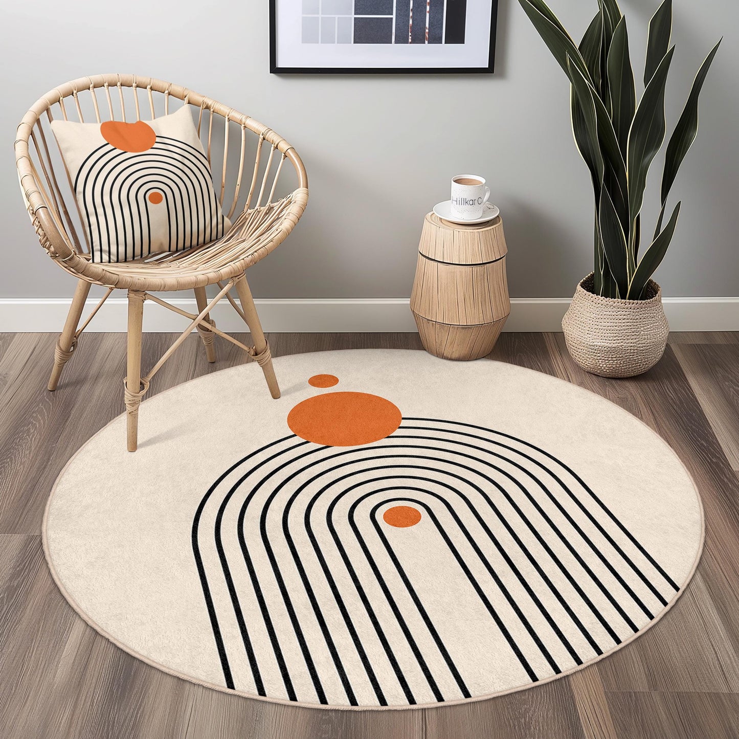 Modern Circle Area Rug, Abstract Circular Design, Round Ethnic Style Carpet, Decorative Floor Mat for Living Room, Bedroom, and Office