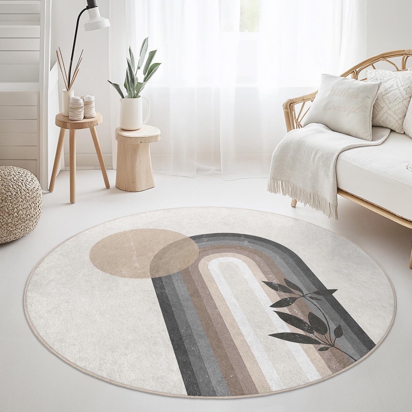 Rainbow Arch Round Rug, Modern Round Area Rug, Boho Chic Home Decor, Living Room Carpet, Stylish Round Rug, Unique Floor Mat