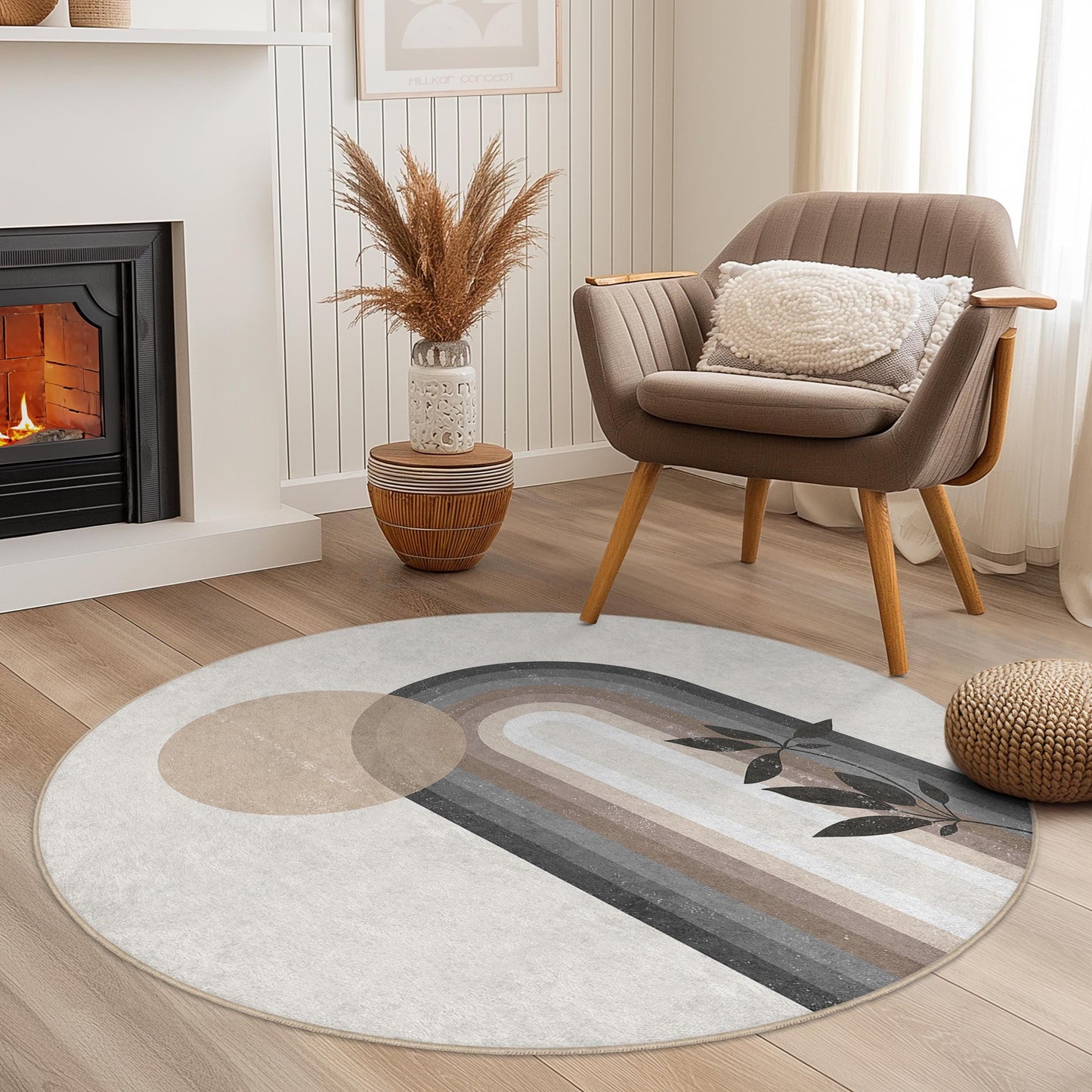 Rainbow Arch Round Rug, Modern Round Area Rug, Boho Chic Home Decor, Living Room Carpet, Stylish Round Rug, Unique Floor Mat