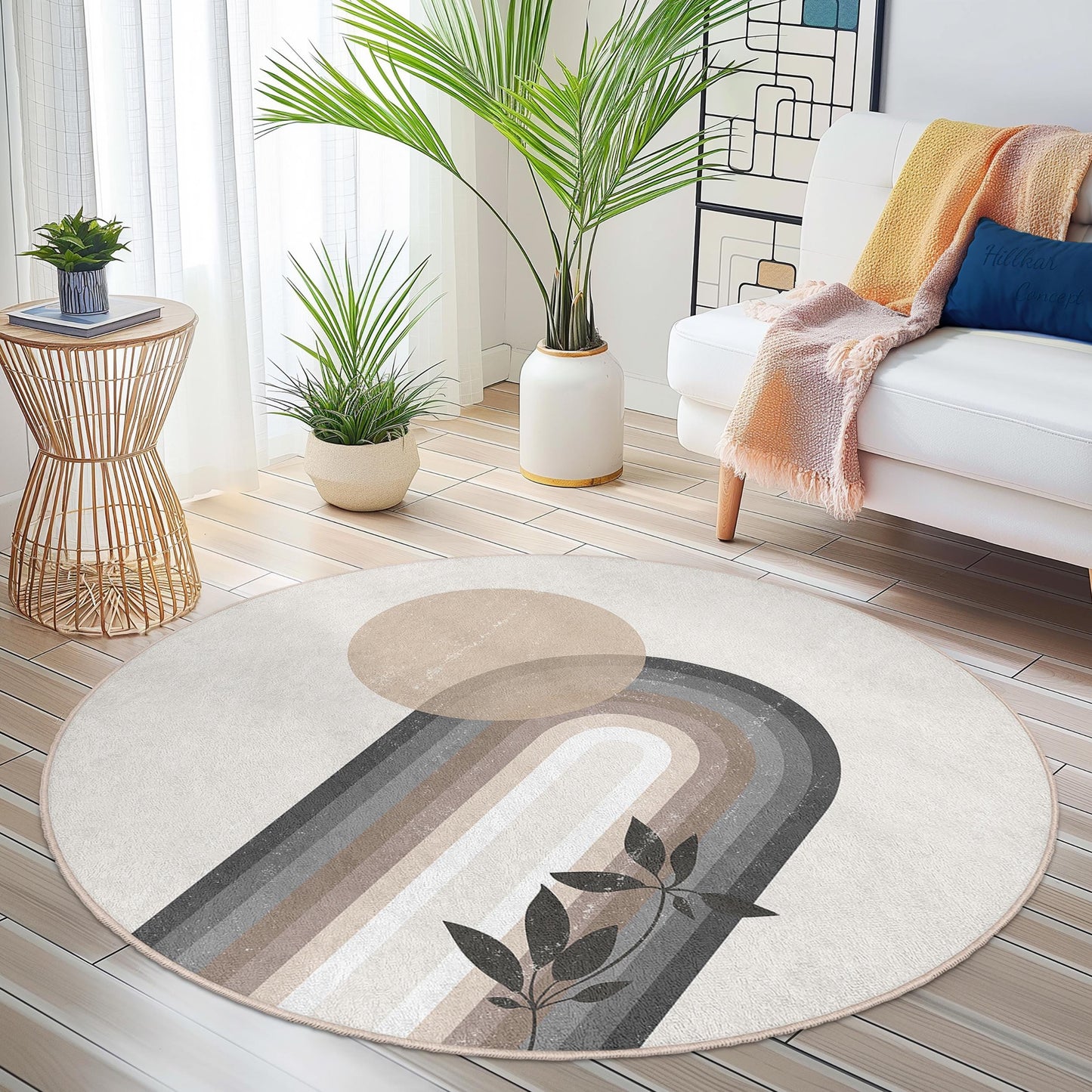 Rainbow Arch Round Rug, Modern Round Area Rug, Boho Chic Home Decor, Living Room Carpet, Stylish Round Rug, Unique Floor Mat
