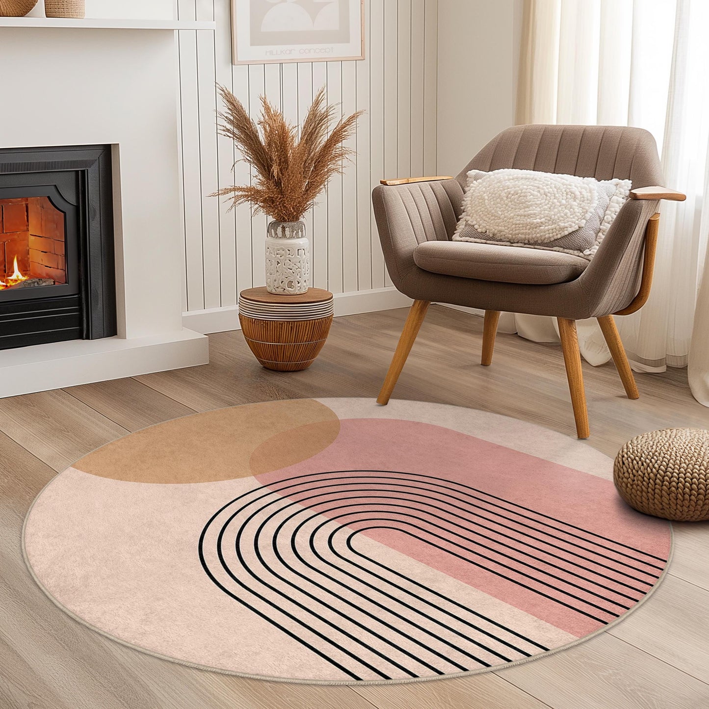 Minimalist Rainbow Round Area Rug, Modern Abstract Circle Carpet, Cozy Living Room Rug, Boho Decor, Round Floor Mat
