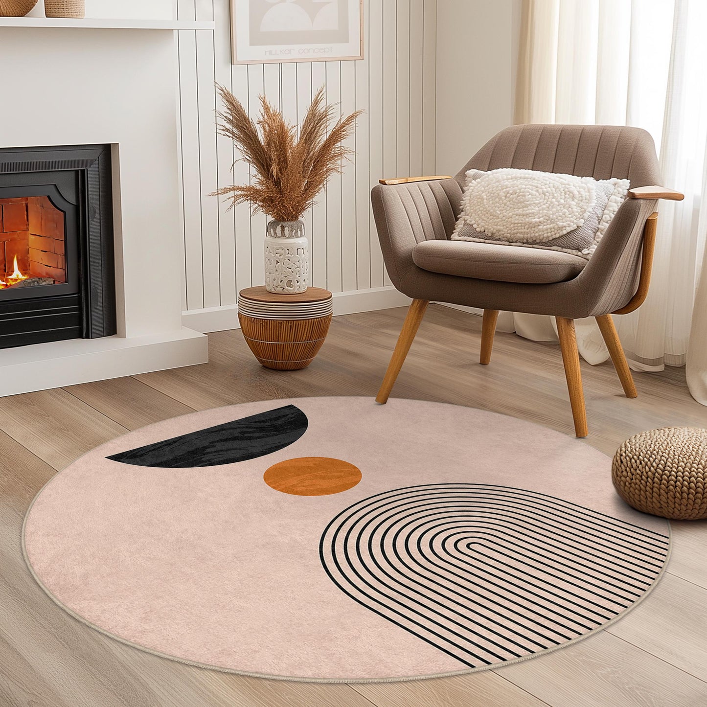Abstract Round Area Rug, Modern Geometric Circle Rug, Stylish Round Carpet for Living Room, Boho Chic Home Decor, Round Mat