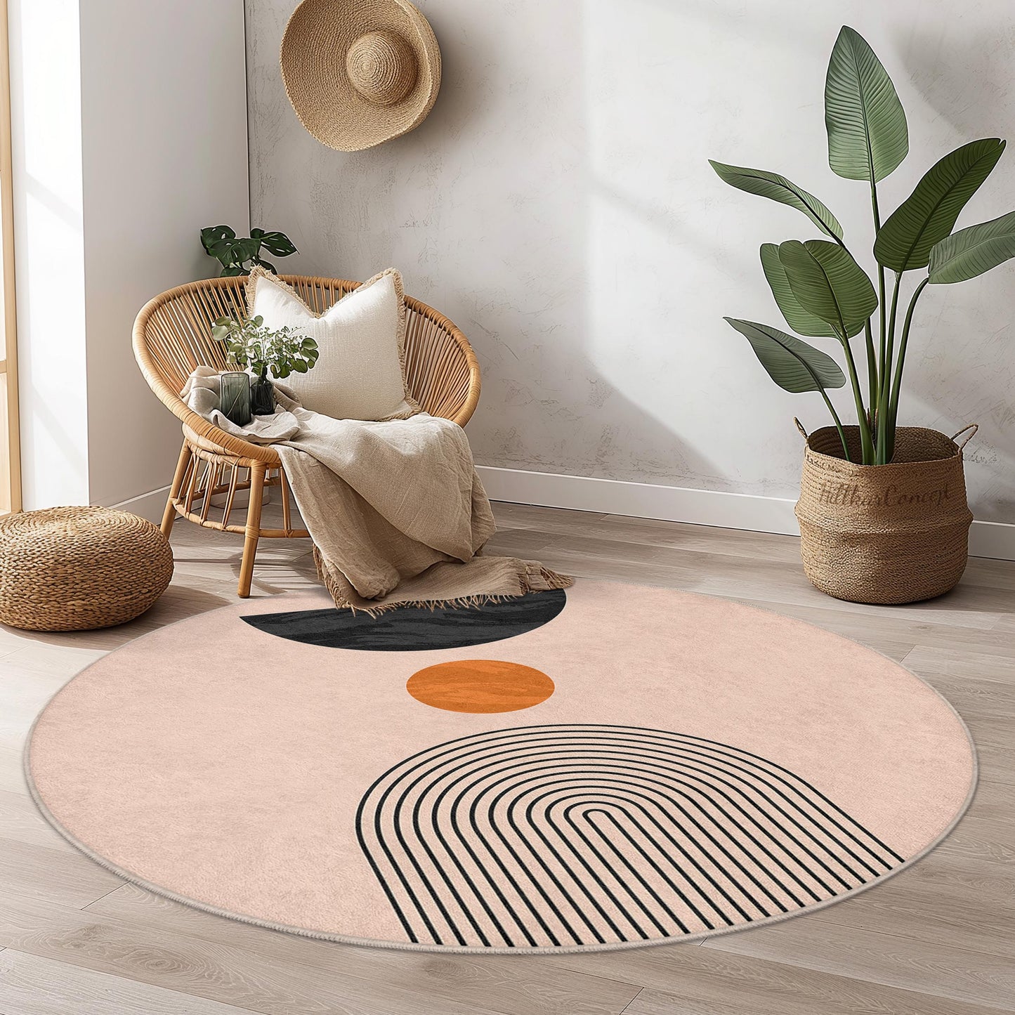 Abstract Round Area Rug, Modern Geometric Circle Rug, Stylish Round Carpet for Living Room, Boho Chic Home Decor, Round Mat