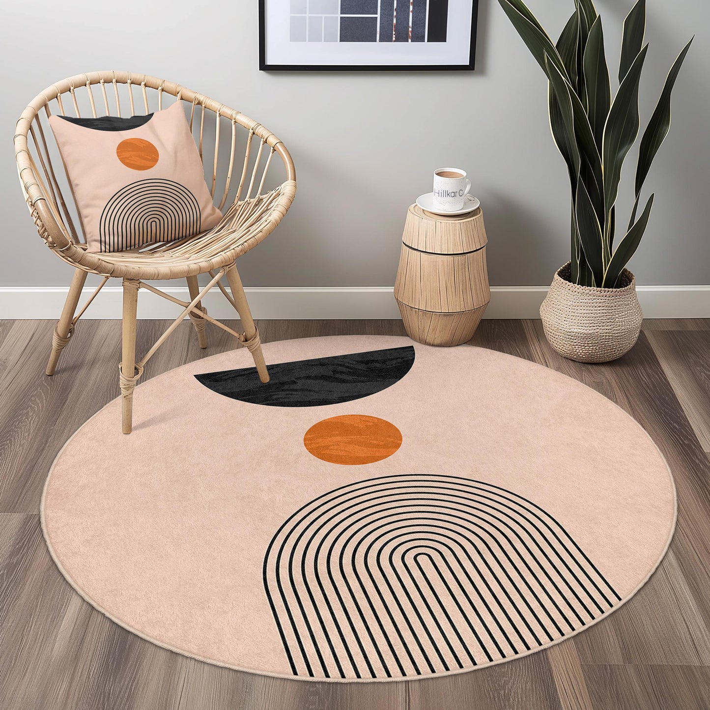 Abstract Round Area Rug, Modern Geometric Circle Rug, Stylish Round Carpet for Living Room, Boho Chic Home Decor, Round Mat