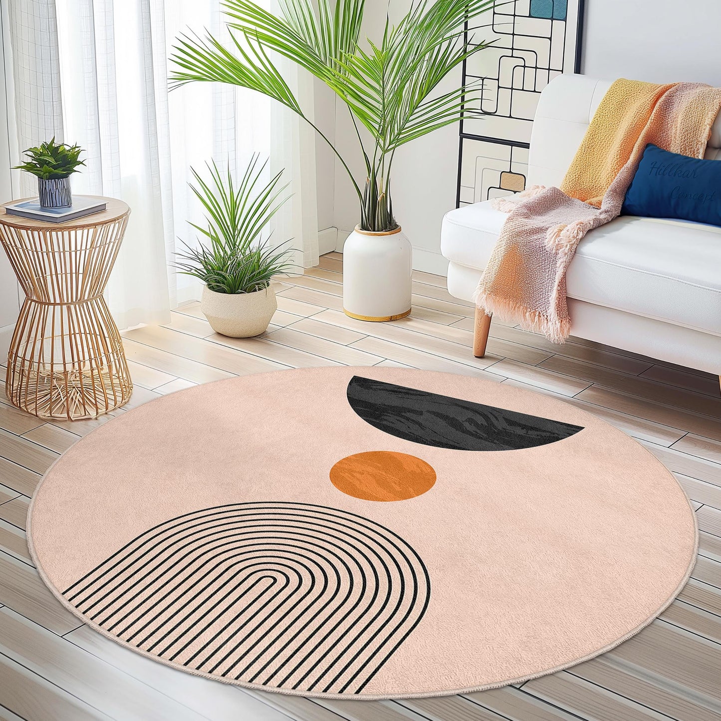 Abstract Round Area Rug, Modern Geometric Circle Rug, Stylish Round Carpet for Living Room, Boho Chic Home Decor, Round Mat