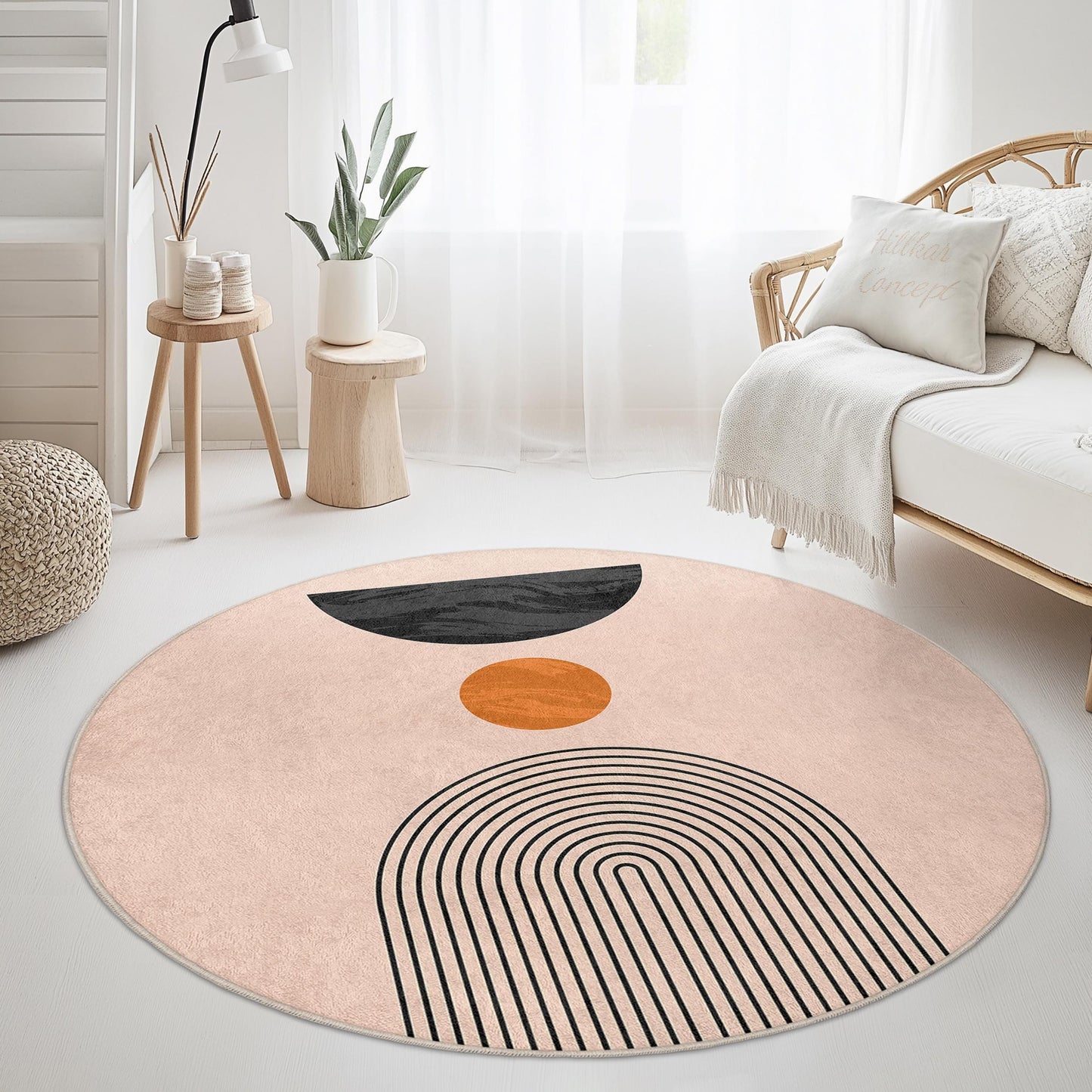 Abstract Round Area Rug, Modern Geometric Circle Rug, Stylish Round Carpet for Living Room, Boho Chic Home Decor, Round Mat