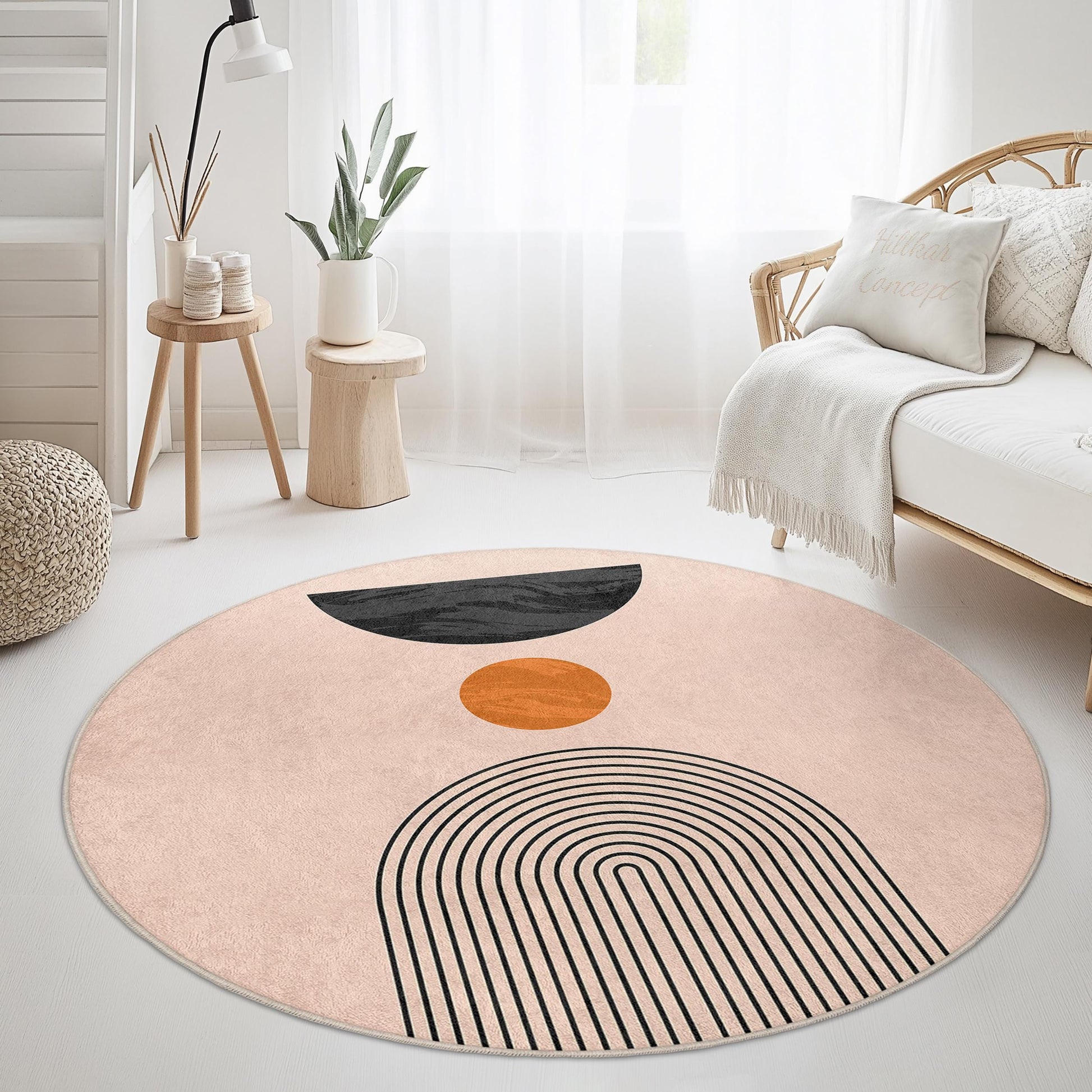 Abstract Round Area Rug, Modern Geometric Circle Rug, Stylish Round Carpet for Living Room, Boho Chic Home Decor, Round Mat