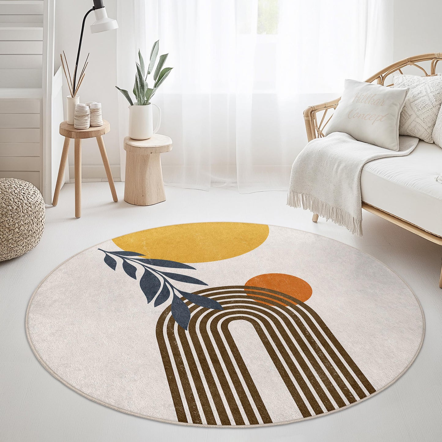 Abstract Rainbow Round Area Rug, Modern Boho Round Carpet, Circle Rug for Living Room, Stylish Home Decor, Unique Round Rug