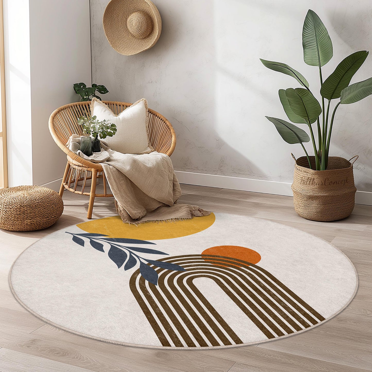 Abstract Rainbow Round Area Rug, Modern Boho Round Carpet, Circle Rug for Living Room, Stylish Home Decor, Unique Round Rug